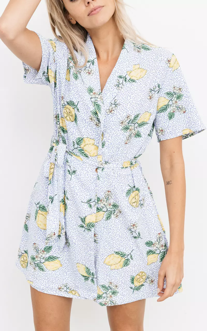 Wrap-around jumpsuit with florals White Light Blue