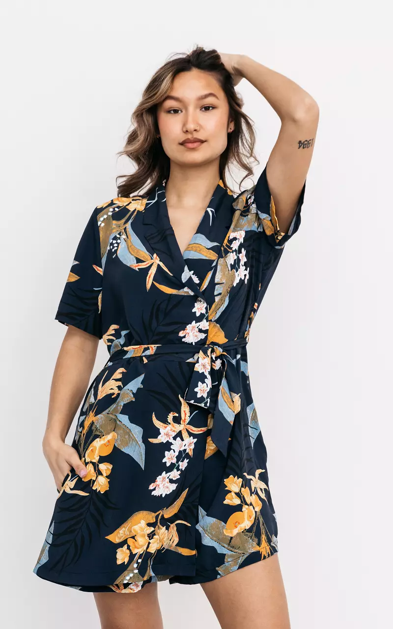 Jumpsuit with print and waist tie Dark Blue Yellow
