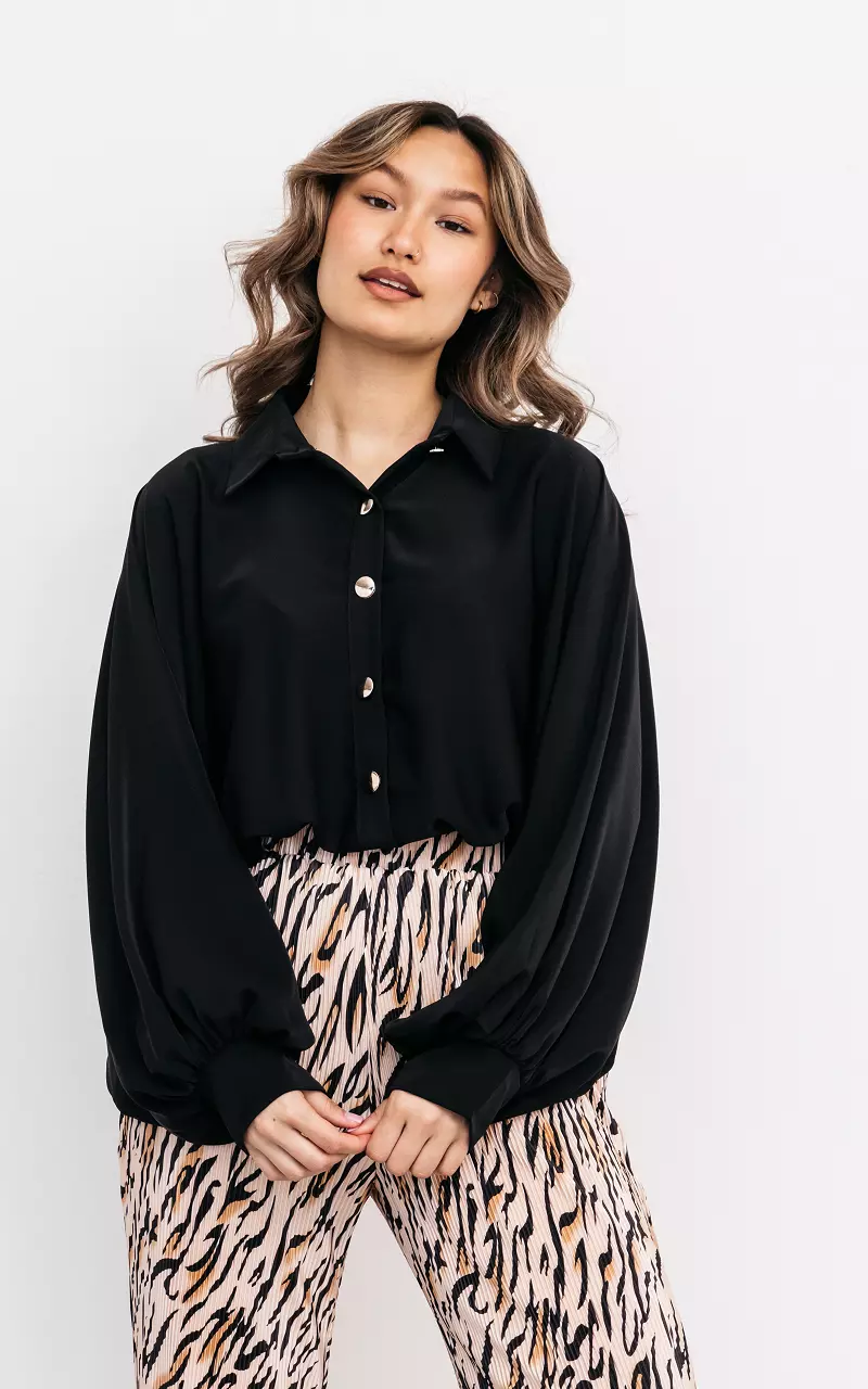 Oversized blouse met grote knopen Zwart