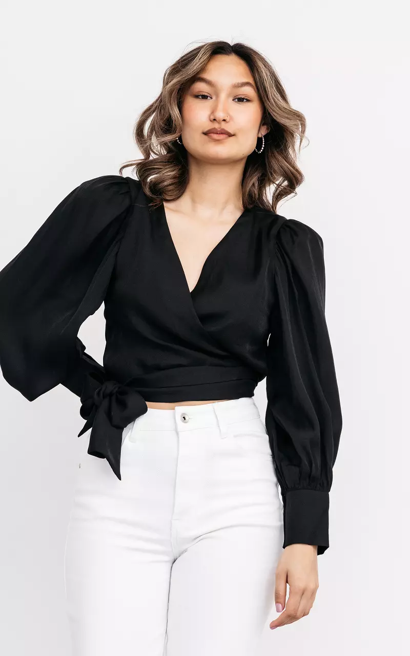 Wrap-around top with shoulder pads Black