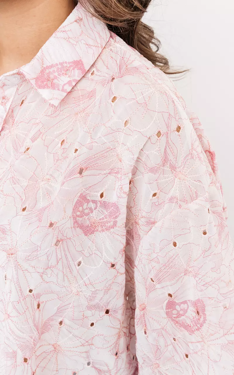Oversized cropped blouse with embroidery Light Pink