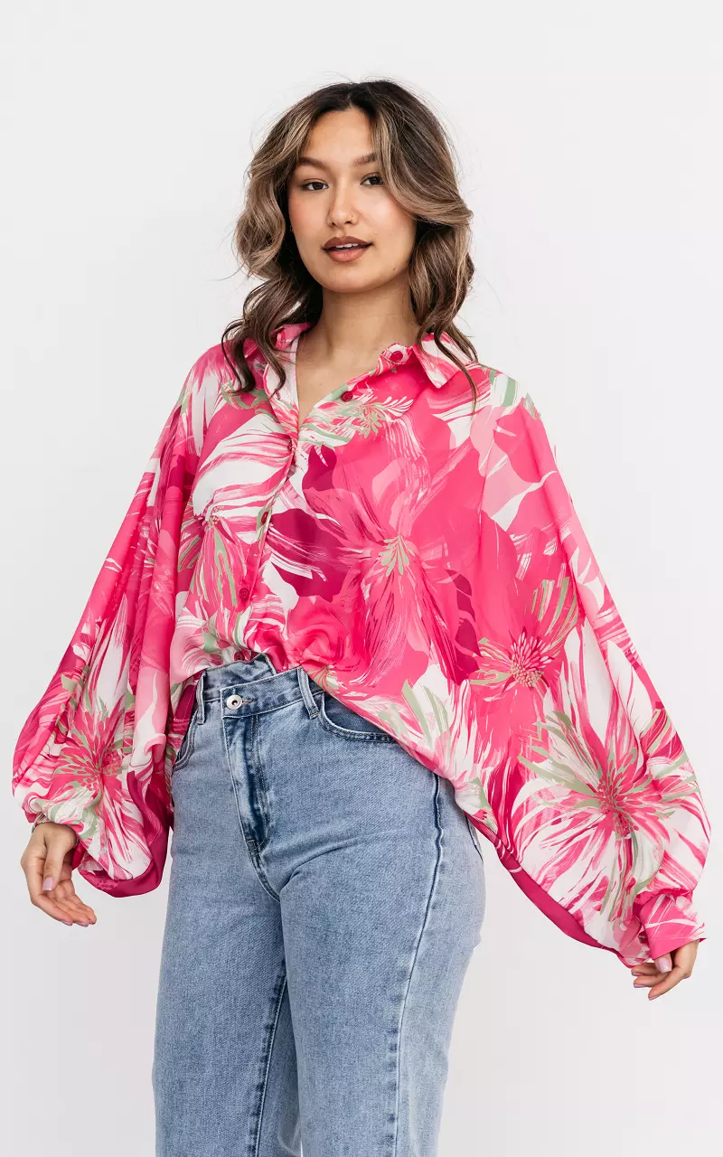 Blouse with bat sleeves Pink White