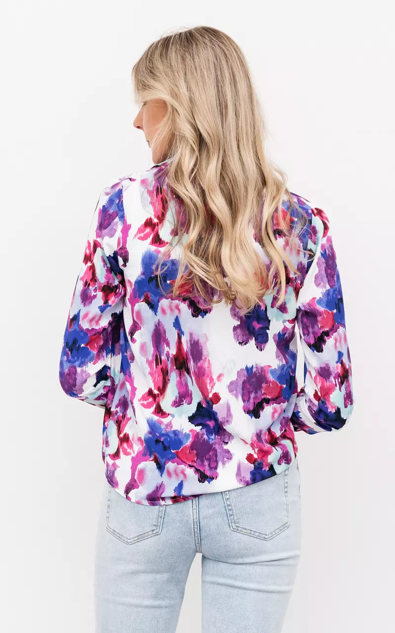 Blouse with coloured print White Purple
