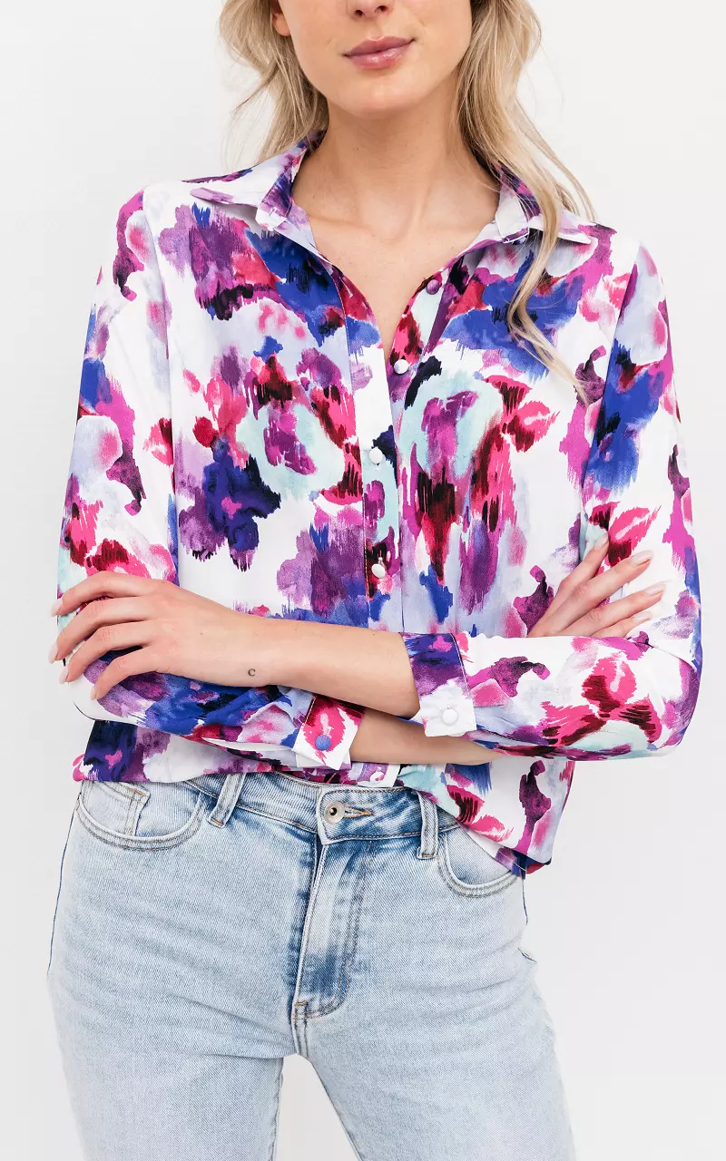 Blouse with coloured print White Purple