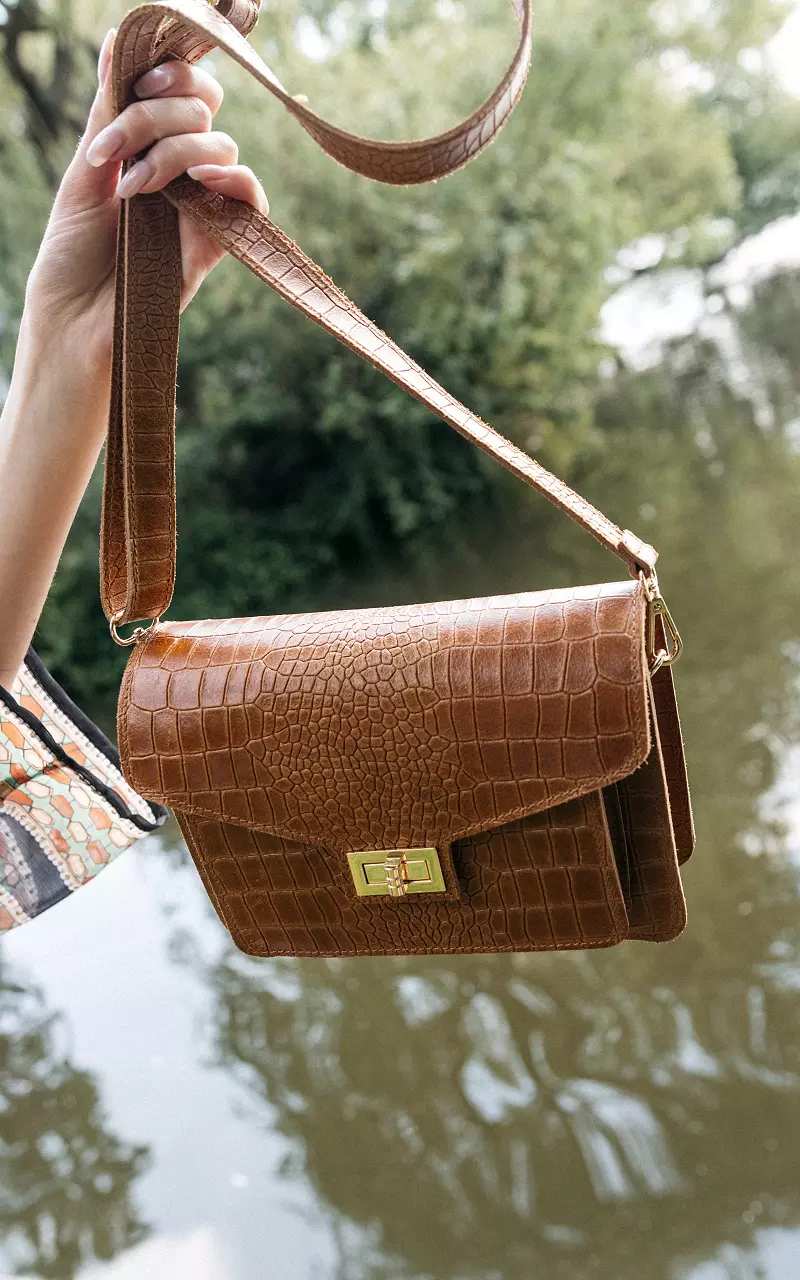 Leather bag with gold-coated details Cognac