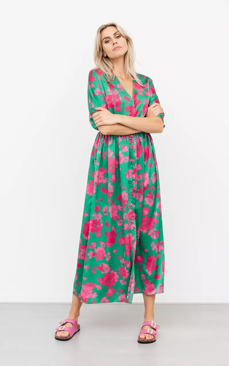 Maxi dress with buttons Green Pink