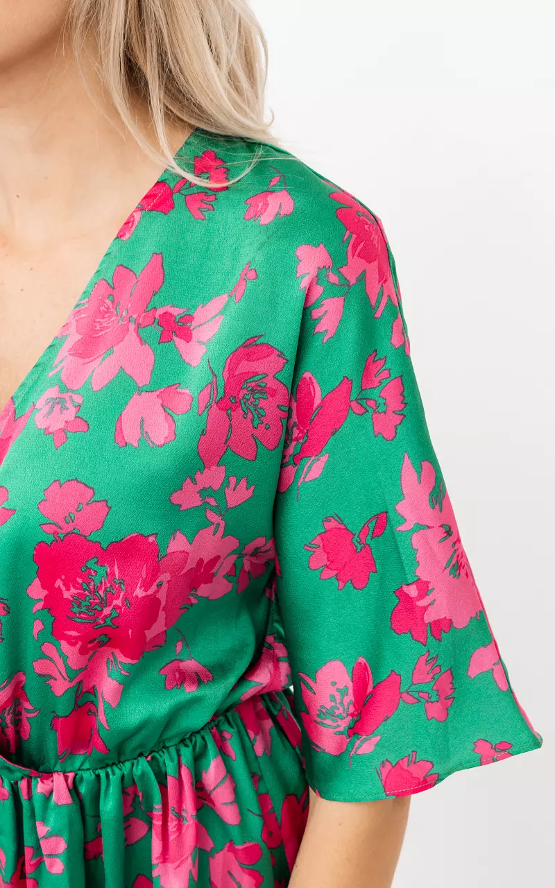 Maxi Kleid mit floralem Muster Grün Pink