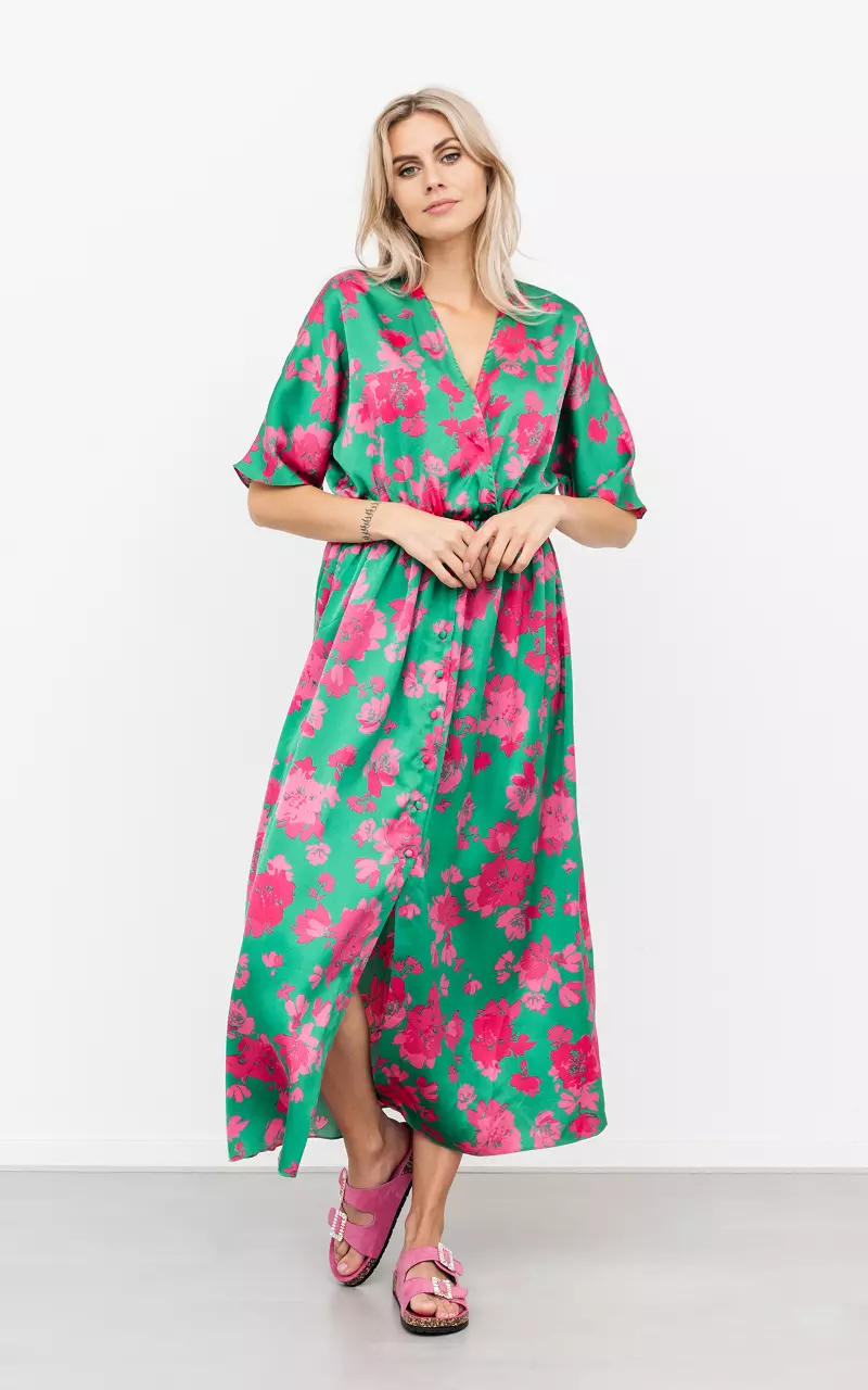 Maxi dress with buttons Green Pink