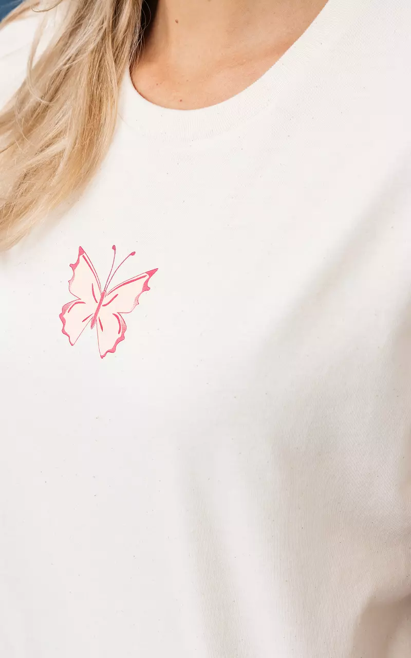 Katoenen shirt met vlinder opdruk Beige