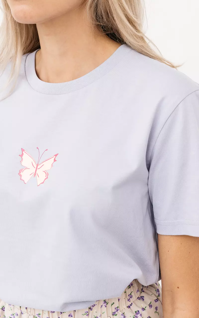 Katoenen shirt met vlinder opdruk Lila