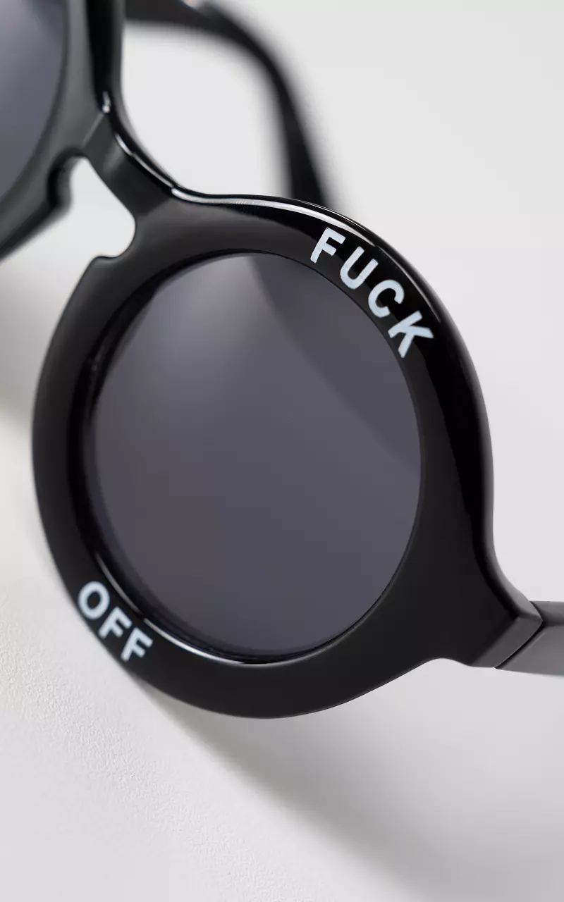 Ronde zonnebril 'fuck off' Zwart