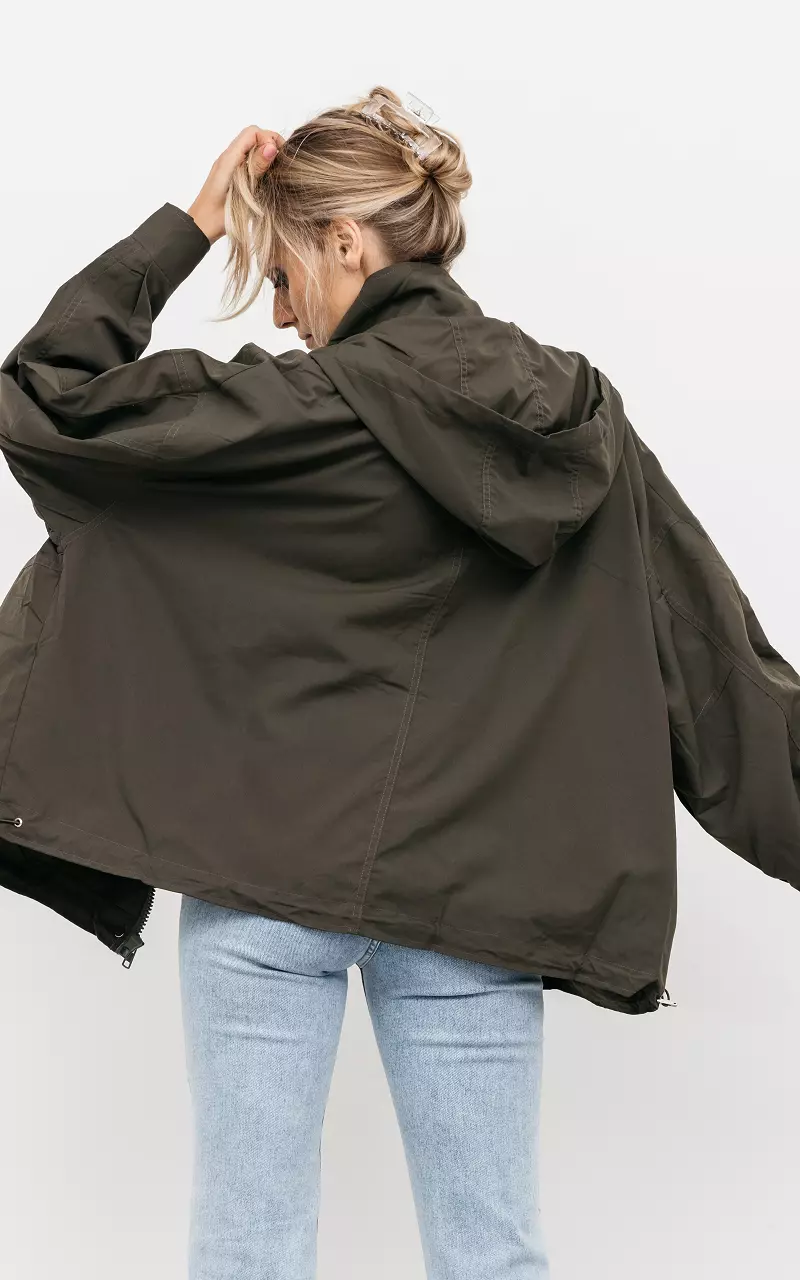 Oversized Jacke mit Kapuze Dunkelgrün