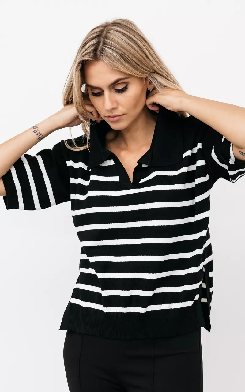 Stripes shirt with collar Black White
