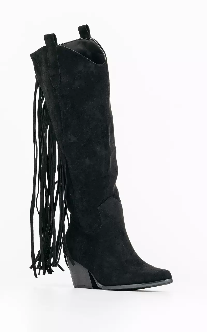 High cowboy boots with frills Black