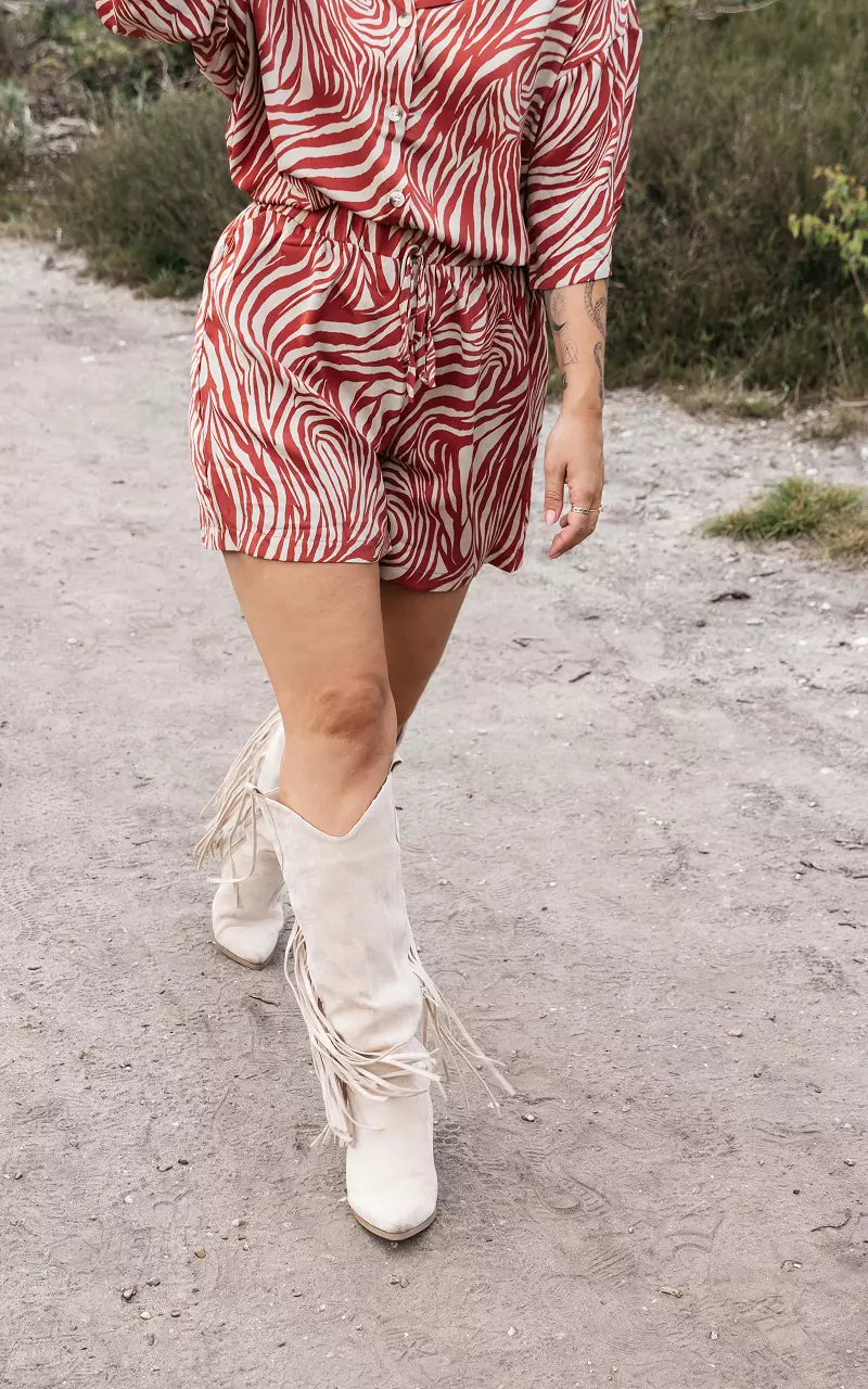 High cowboy boots with frills Beige