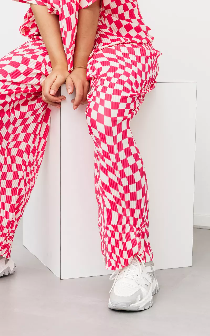 Plissee-Hose mit Print Weiß Pink