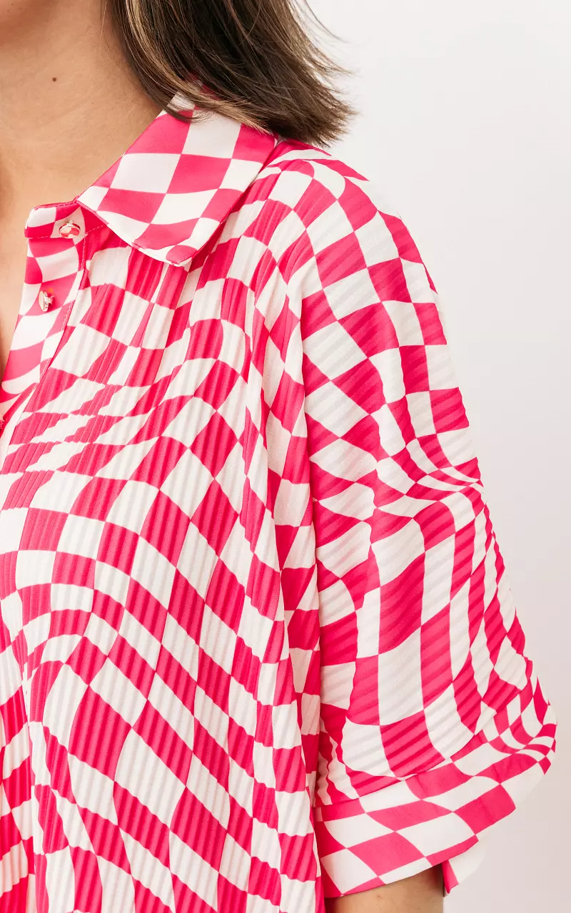 Plissee-Bluse mit Print Weiß Pink