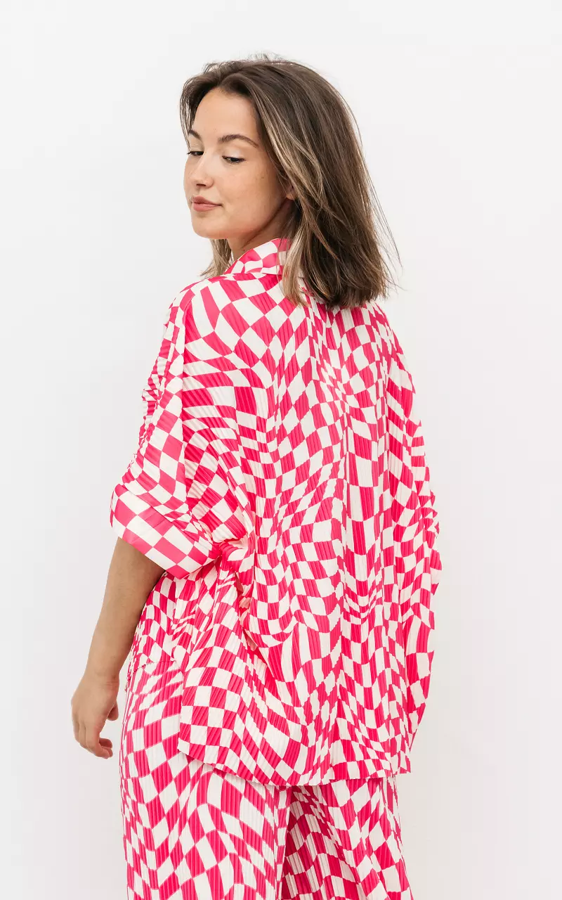 Checkered pleated blouse White Pink