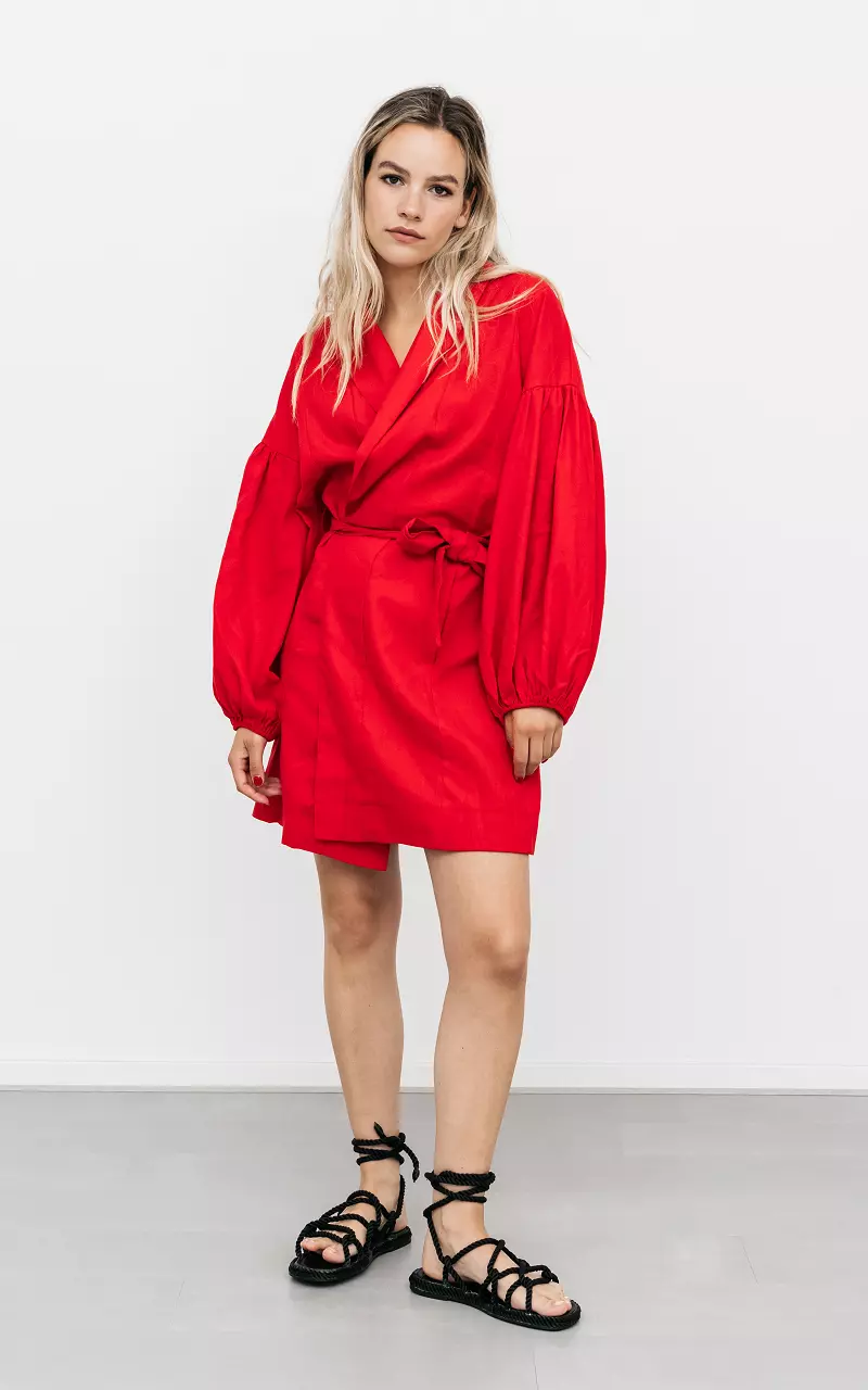 Dress with puffed sleeves Red