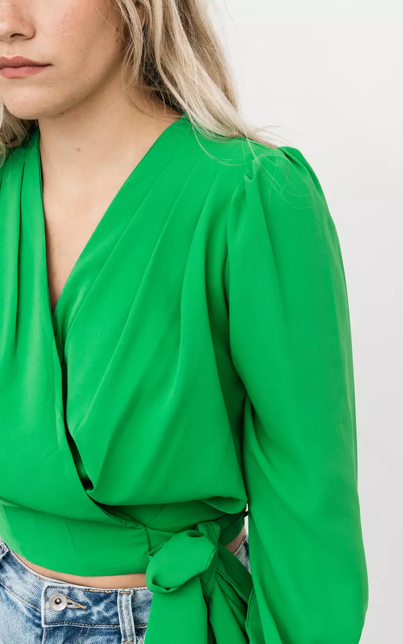 Wrap-around top with puffed sleeves Green
