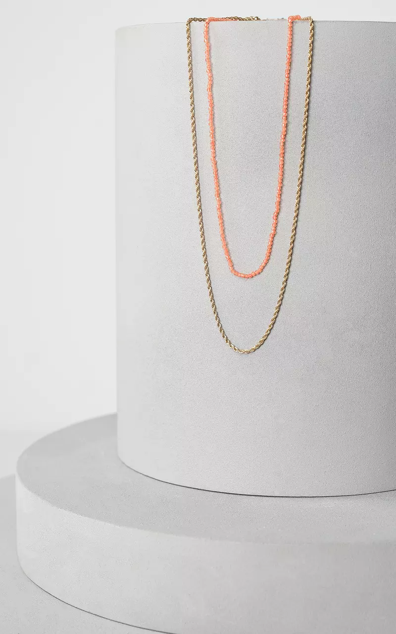 Stainless steel two-layer necklace Gold Salmon