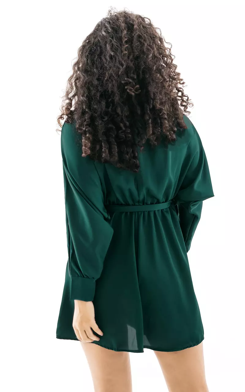Satin-look dress with waist tie Green