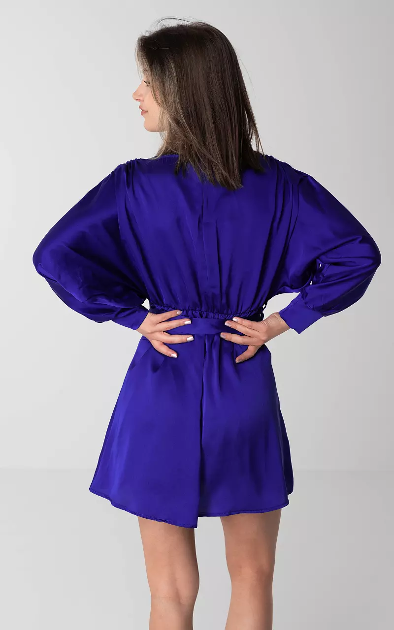 Satin look jurk met strikdetail Kobalt Blauw
