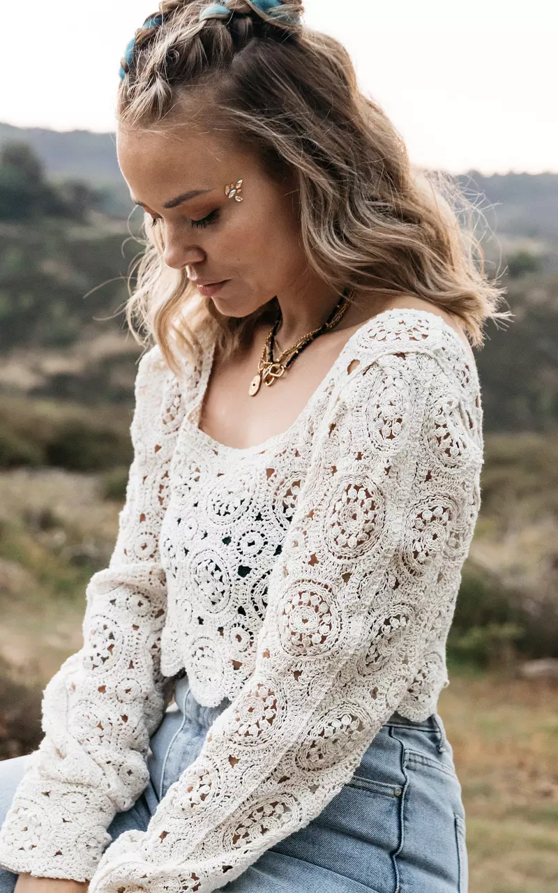 Crochet top with squared neckline Cream