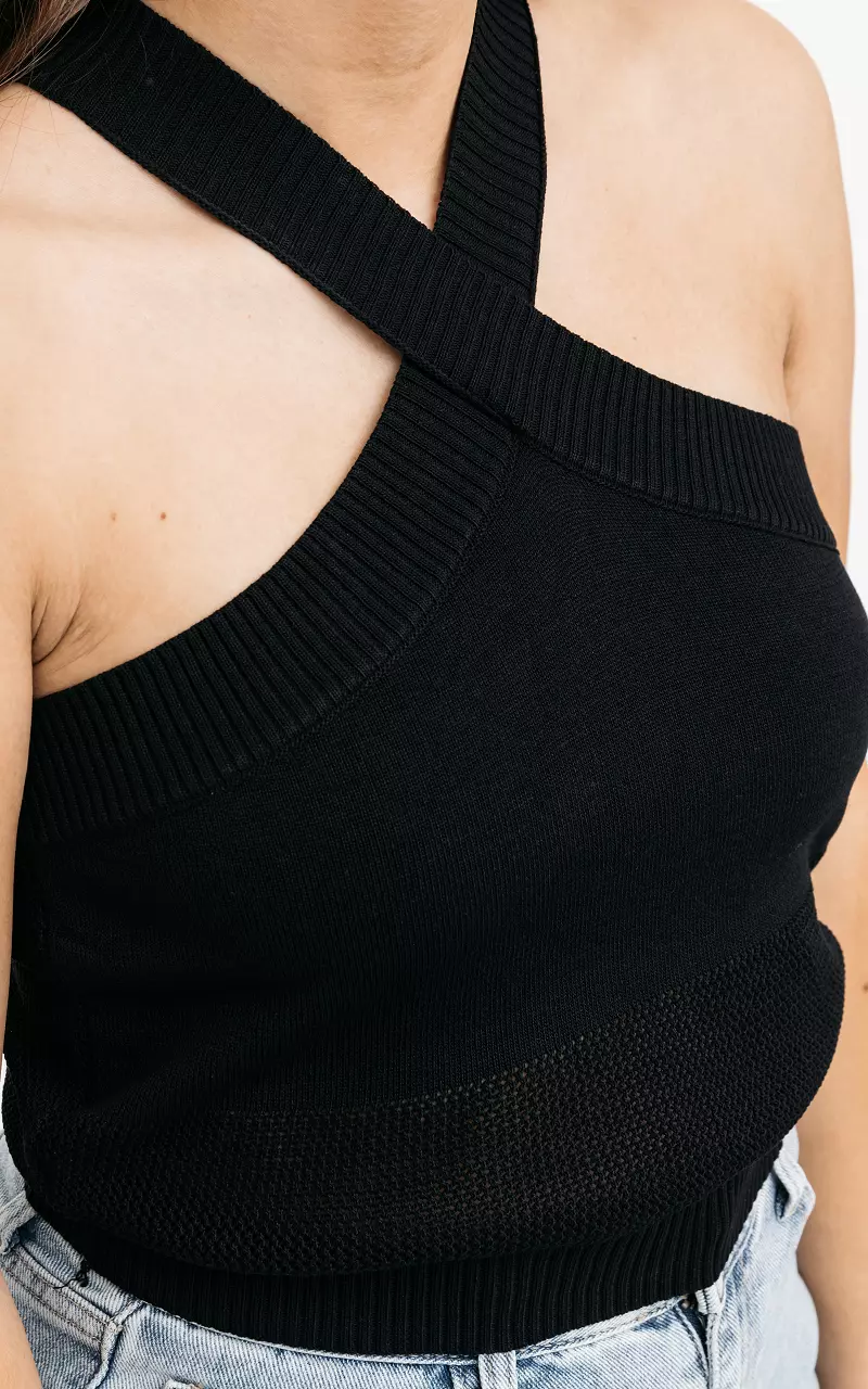 Knitted top with ribbed details Black