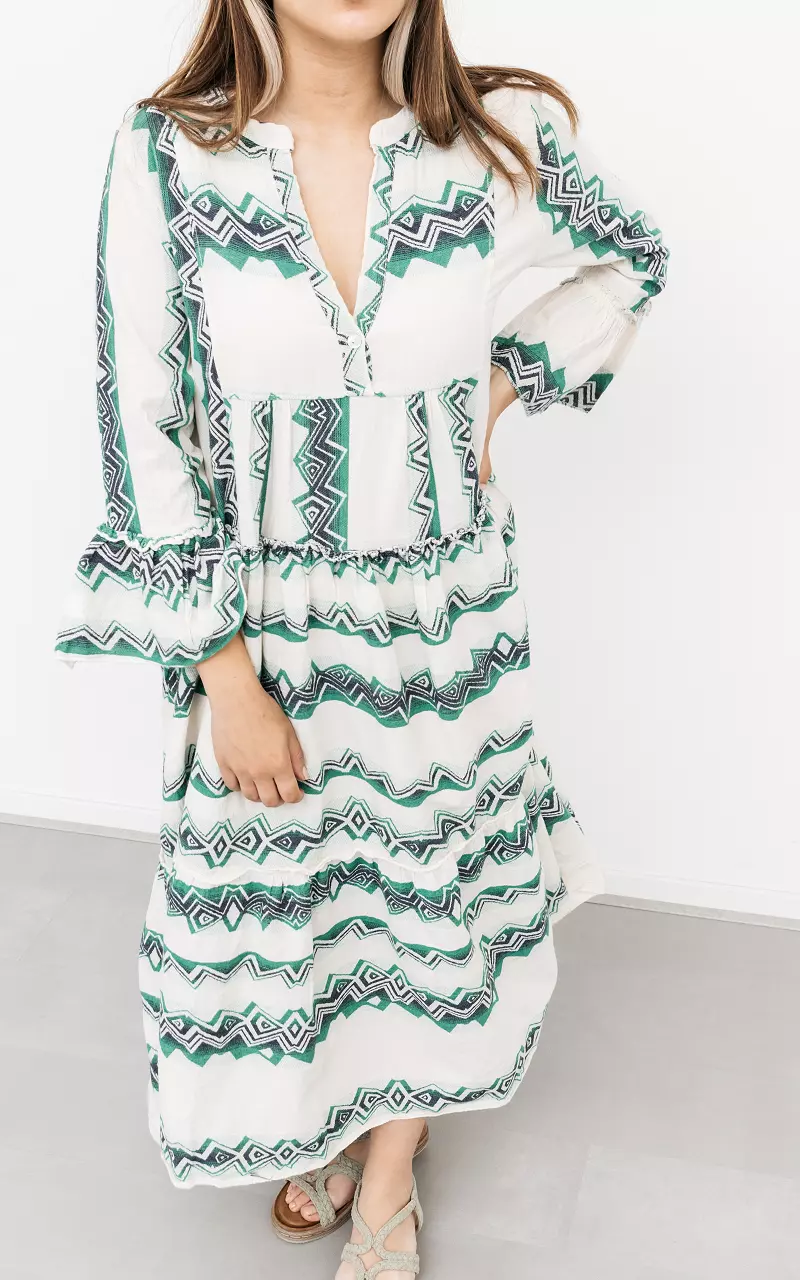 Maxi Kleid mit V-Ausschnitt Weiß Grün