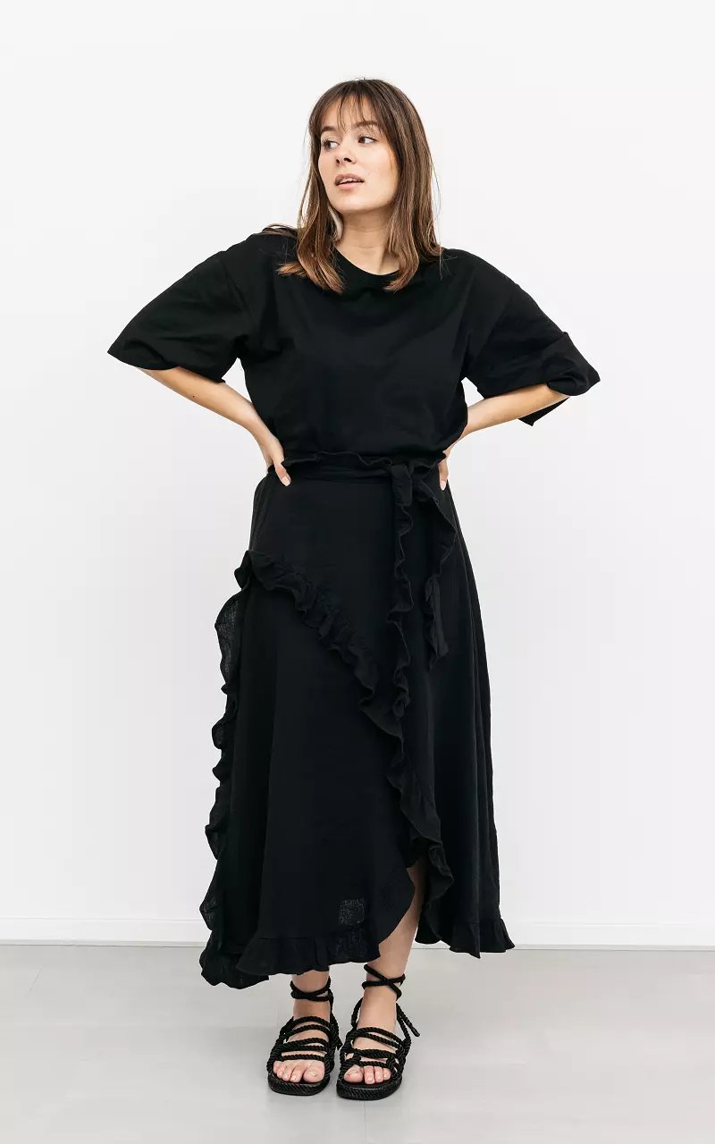 Midi skirt with ruffles Black