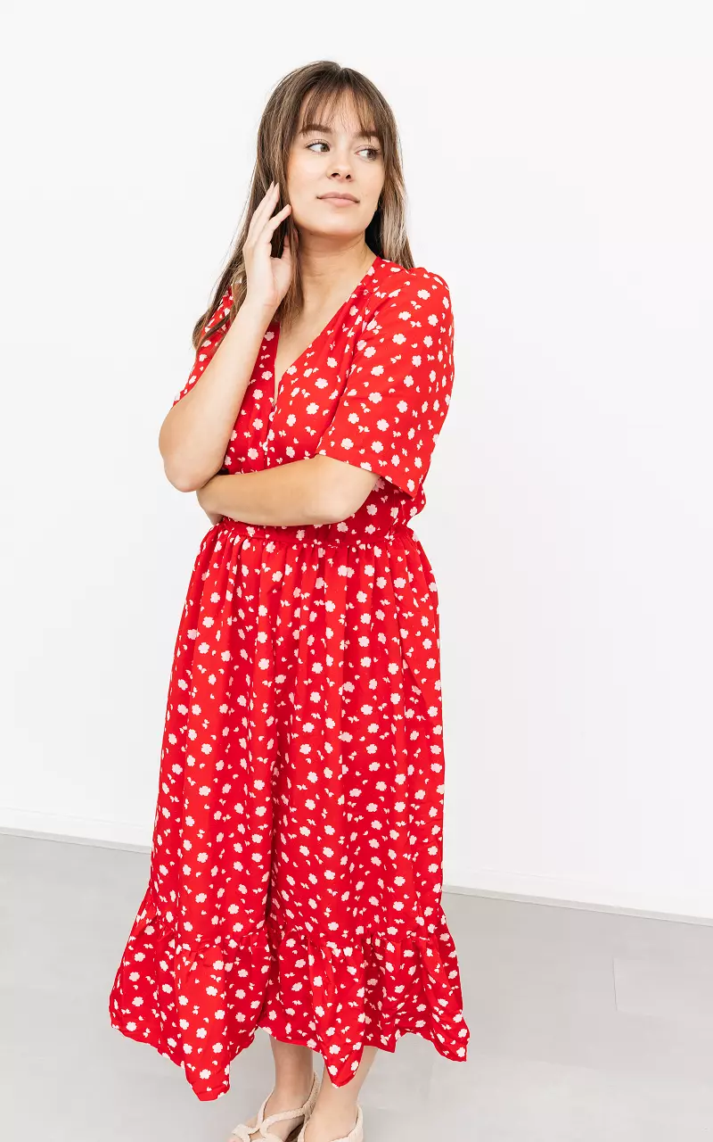 Midi-Kleid mit Seitenschlitz und elastischer Taille Rot Hellrosa