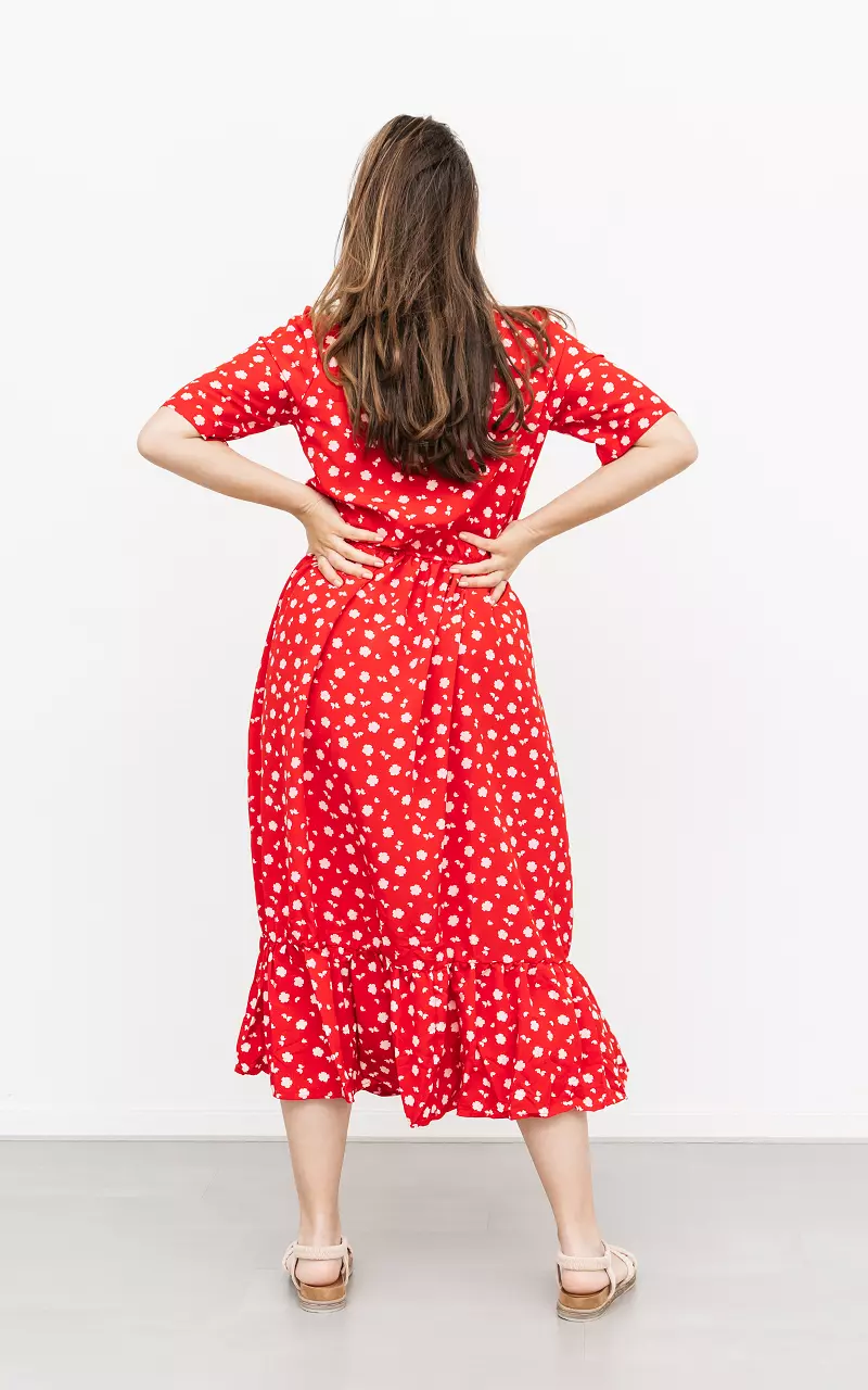 Midi-Kleid mit Seitenschlitz und elastischer Taille Rot Hellrosa