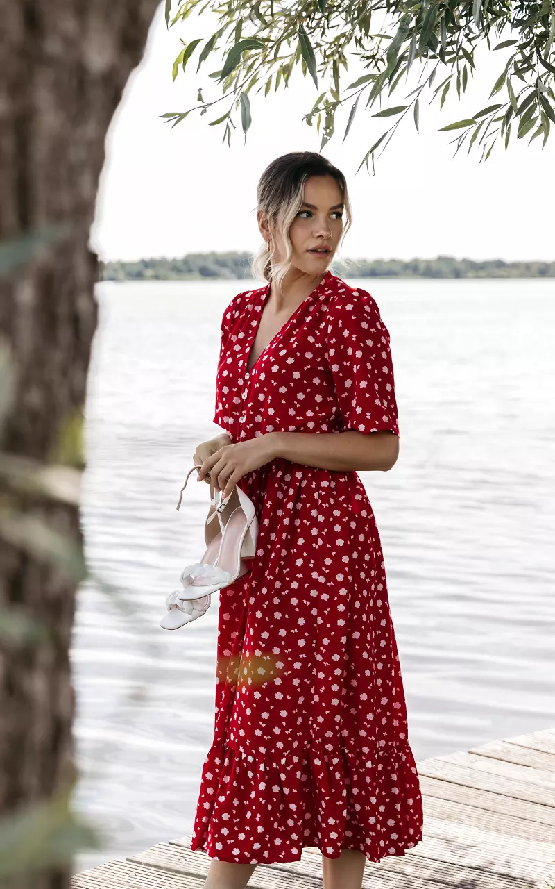 Midi jurk met bloemenprint Rood Lichtroze