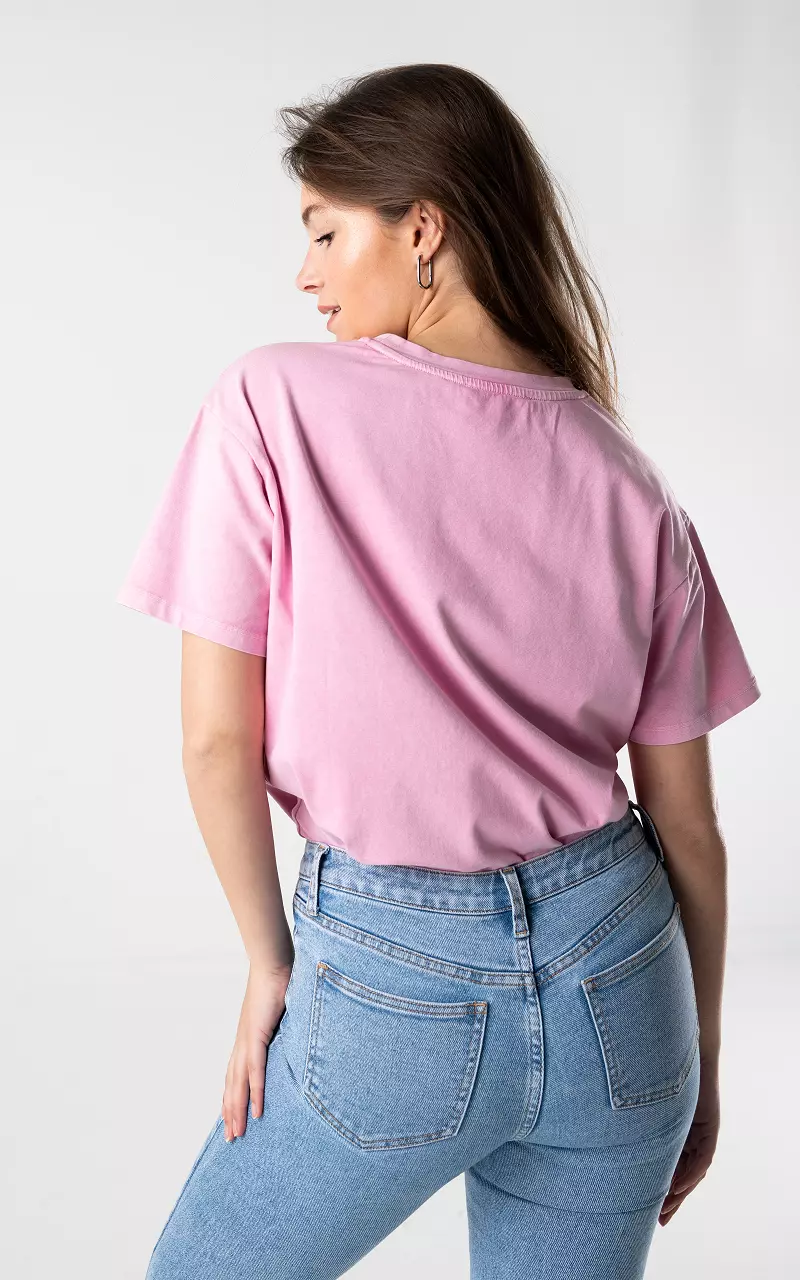 Basic shirt 'be humble' borduursel Roze