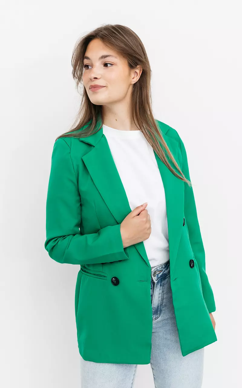 Double-breasted blazer with shoulder pads Green