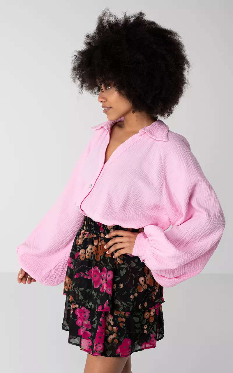 Oversized Bluse mit Puffärmel Pink