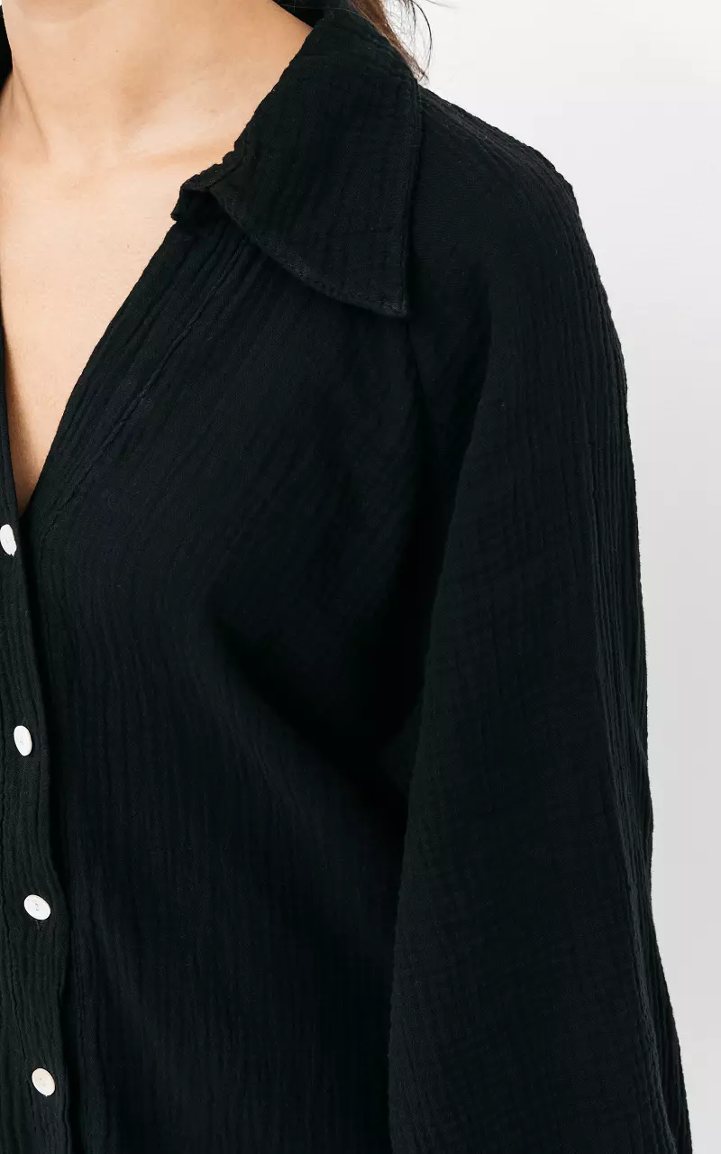 Katoenen blouse met knoopjes Zwart