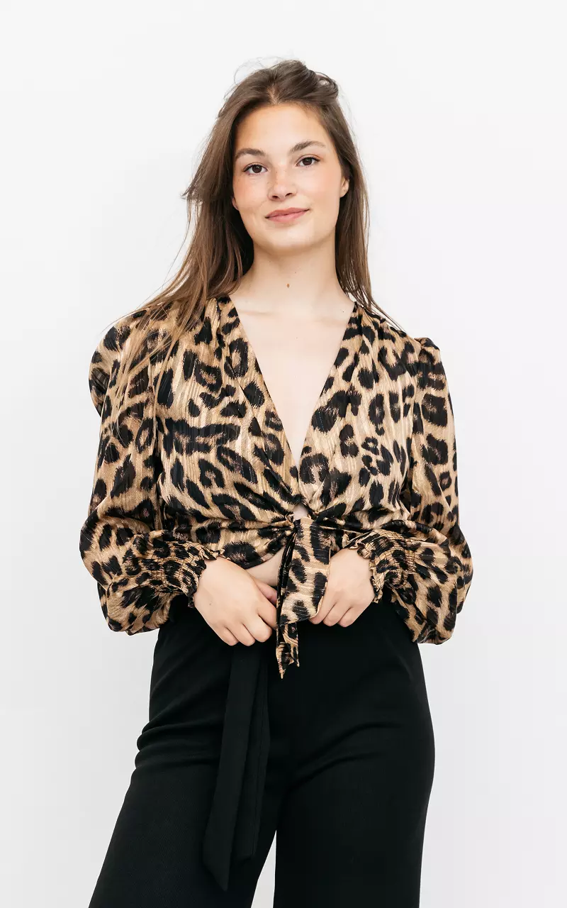 Cropped v-neck top Leopard