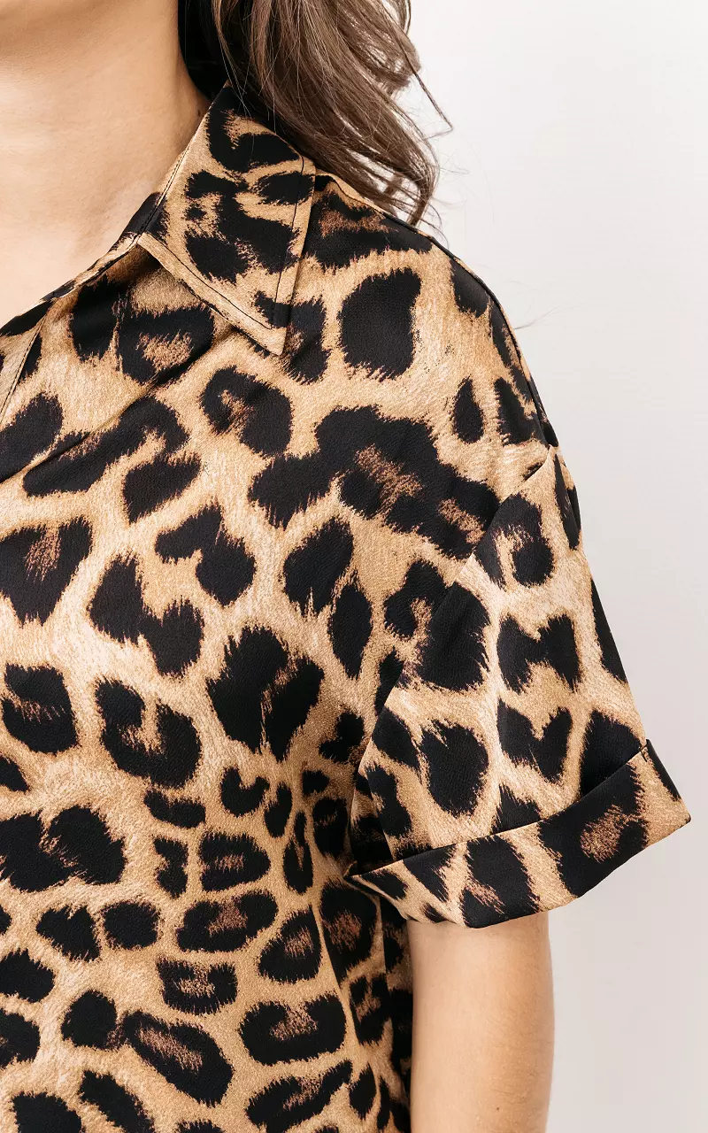Hemdkleid im Satin-Look mit Leopardenmuster Leopard