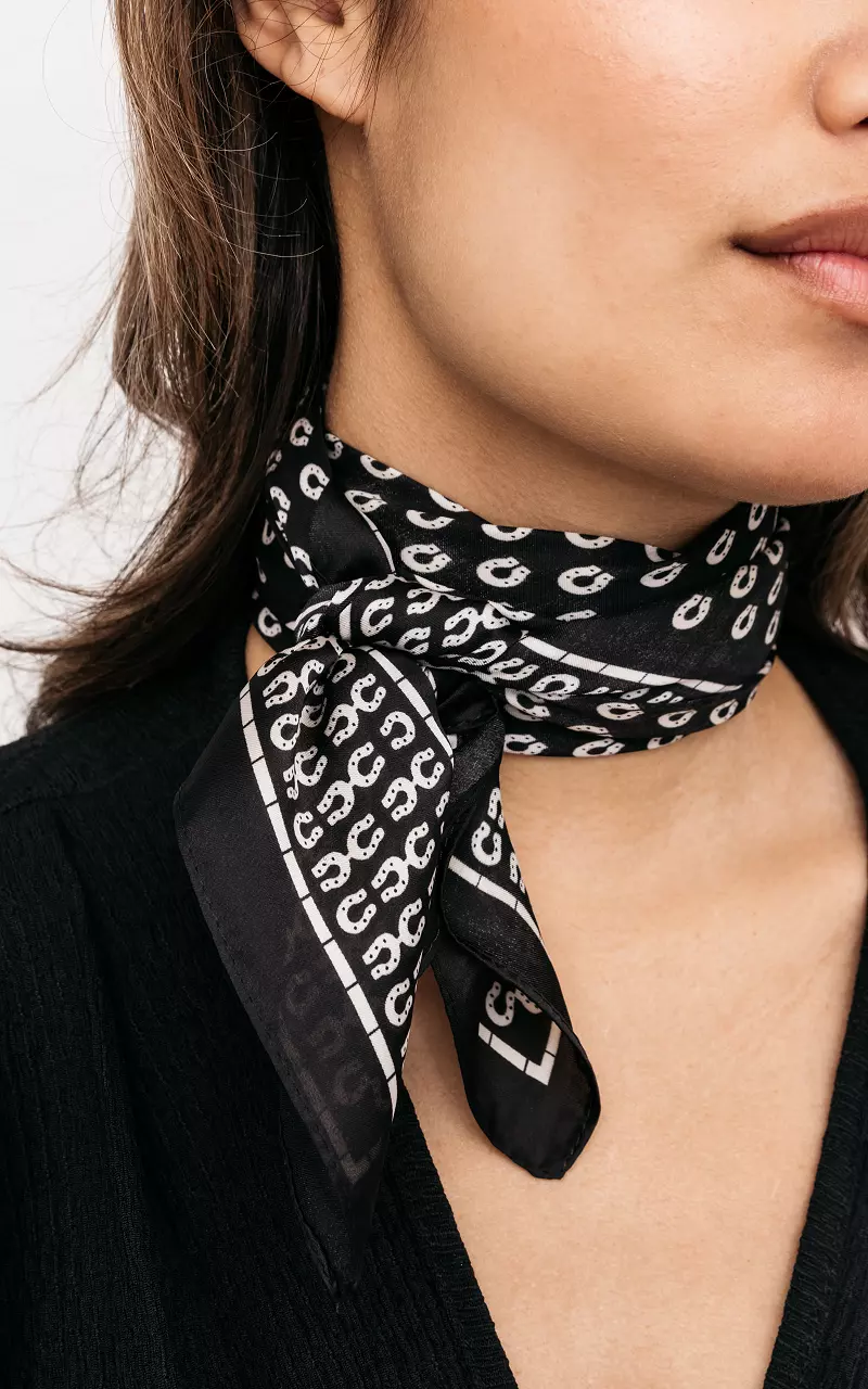 Satin-look scarf with print Black