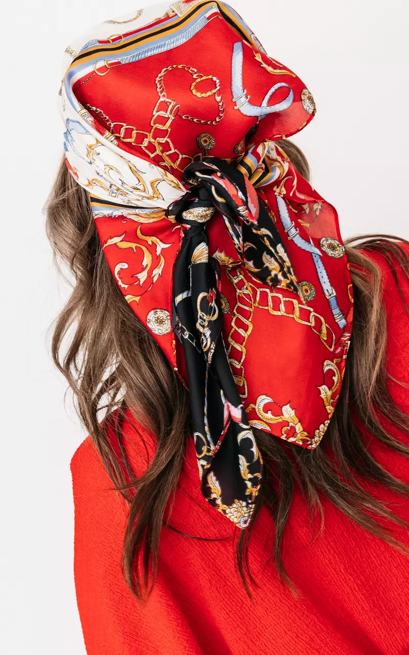 Satinlook shawltje met print Zwart Rood