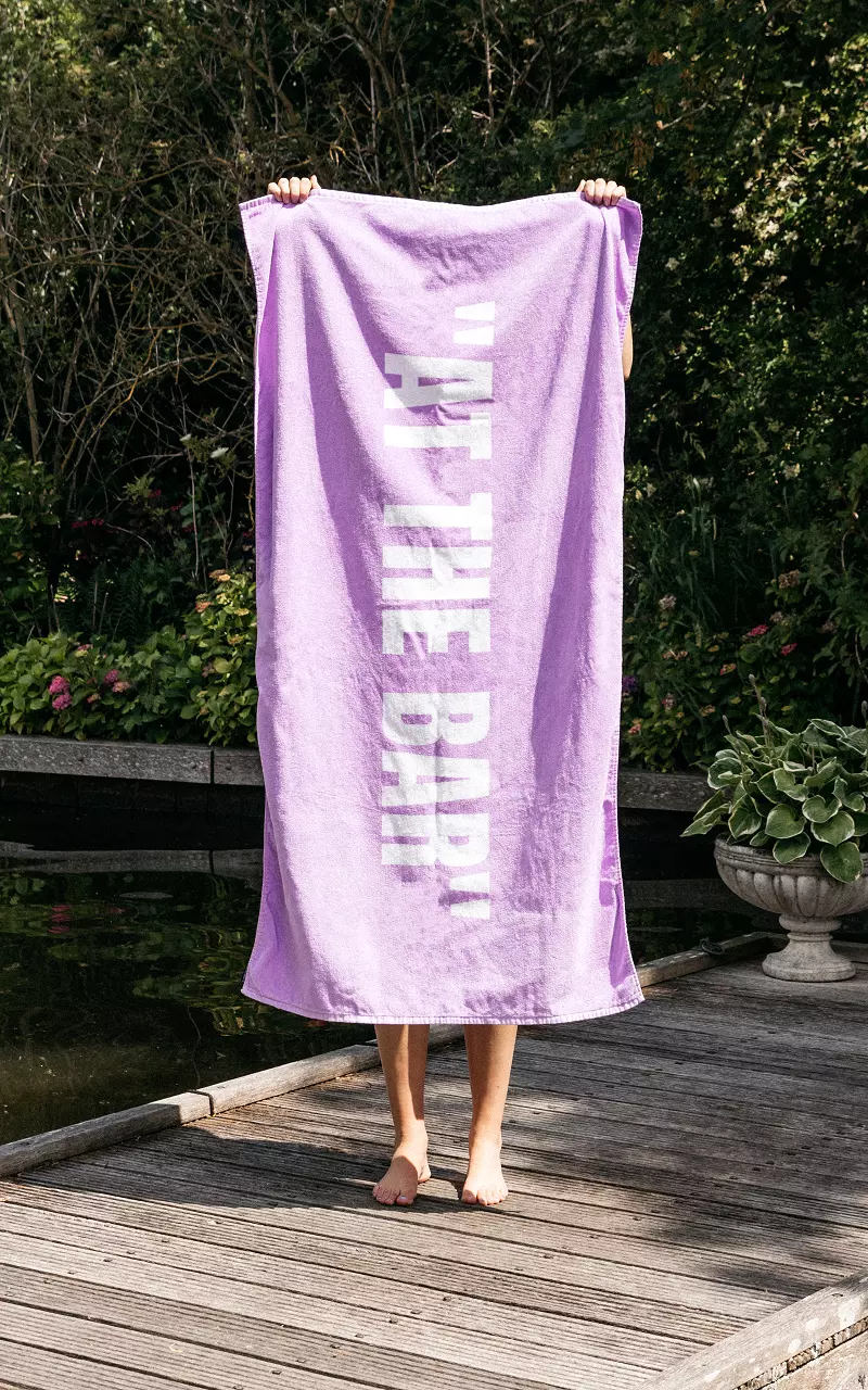 Beach towel with text Lilac White