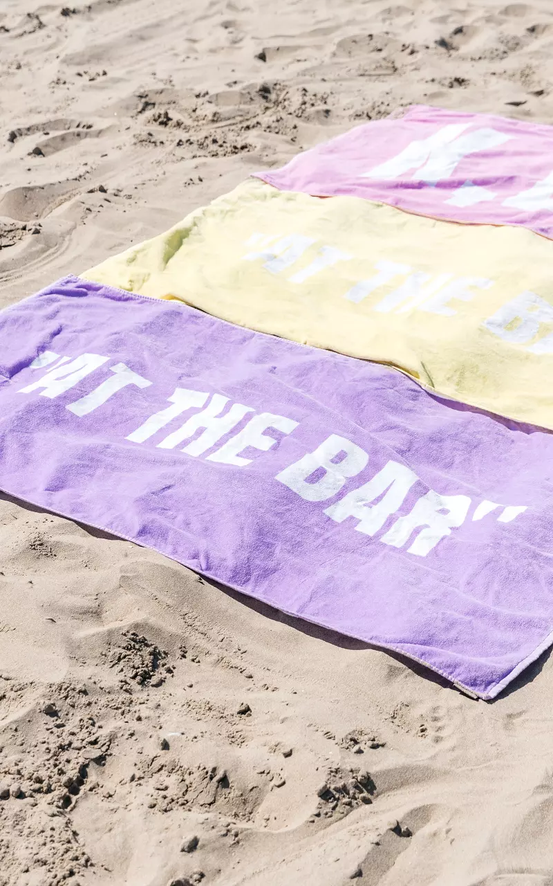 Beach towel with text Lilac White