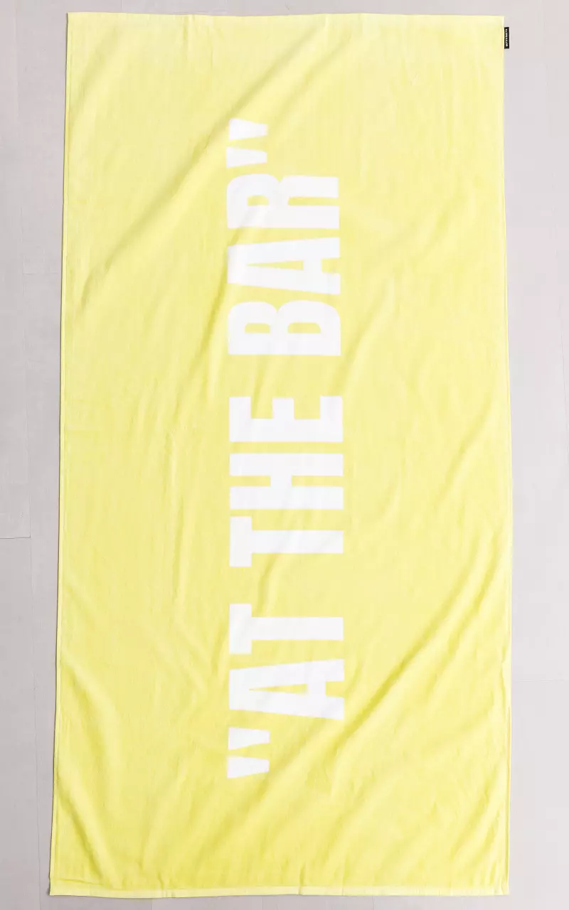 Beach towel with text Yellow White