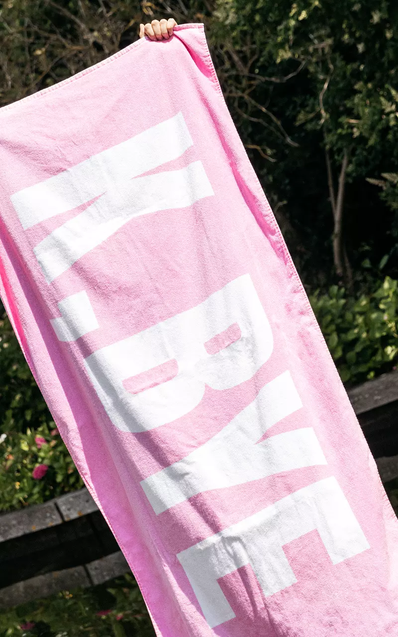 Beach towel with text Pink White
