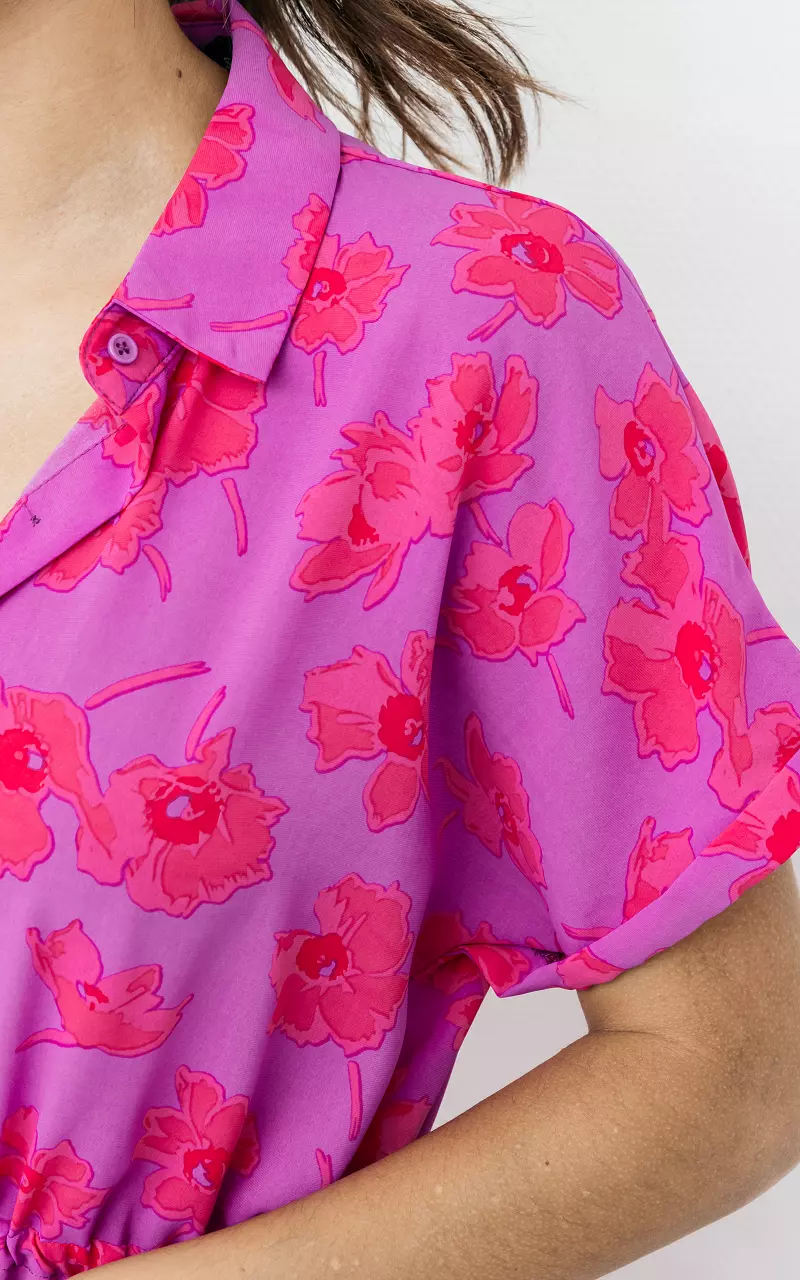 Mini Kleid mit Blumenmuster Lila Pink