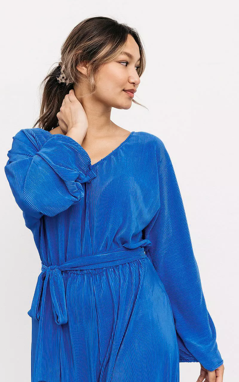 Satin-look jumpsuit with tie Blue