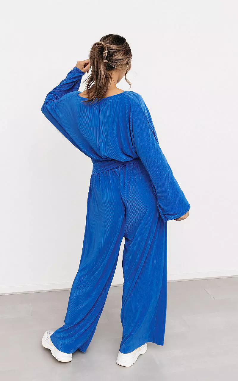 Satijnen look jumpsuit met strikdetail Blauw