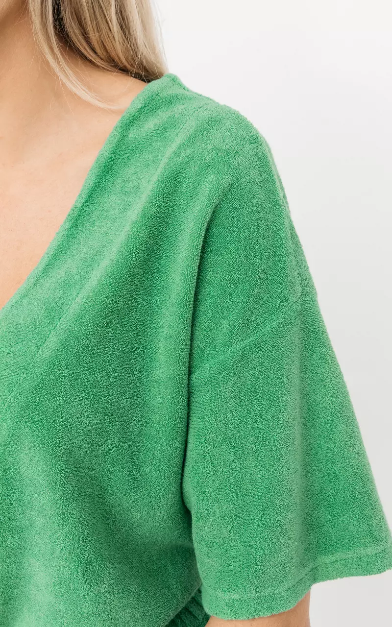 V-neck terry cloth shirt Green